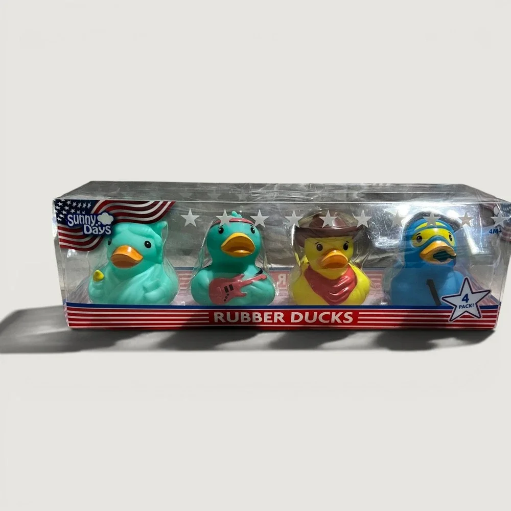 Sunny Days 4 Pack Rubber Ducks Statue of Liberty Rockstar Cowboy Scuba